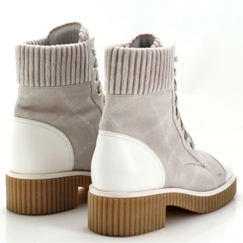 Authentic Chanel Gray and White combat Boots 36.5 Limited Edition.